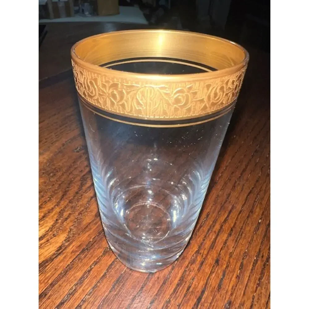 GLASTONBURY LOTUS ELEGANT GLASS RAMBLER ROSE 5.5”x2.75” HIGHBALL GOLD (set of 4)